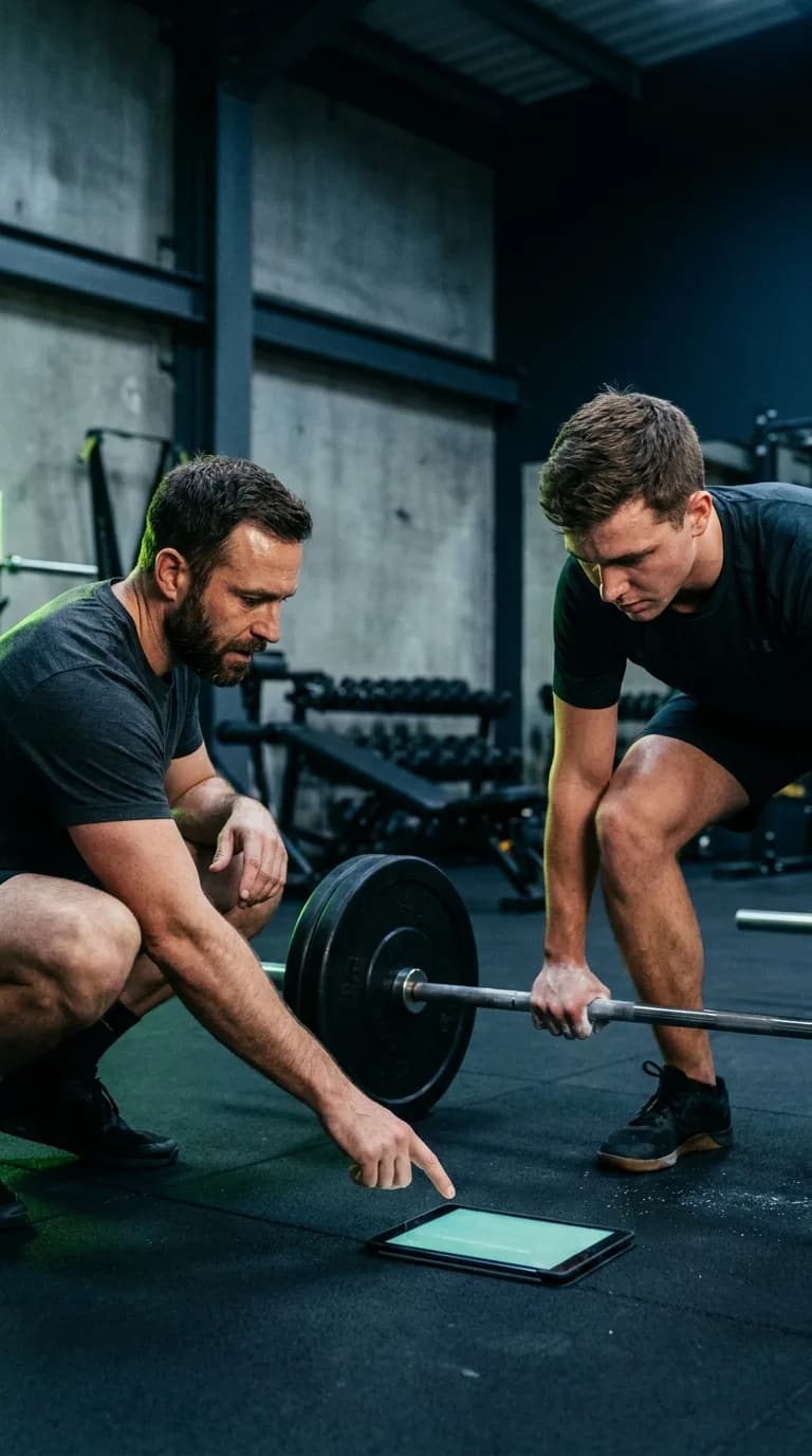 Trainer coaching a member through a session on the gym floor