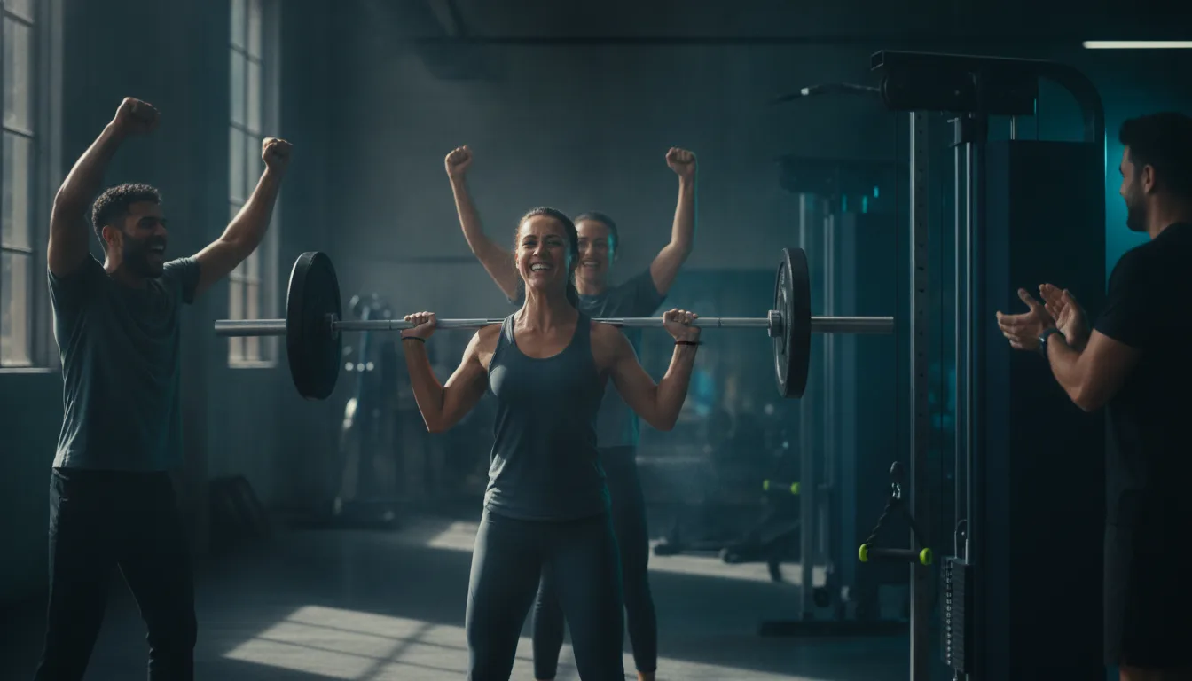 Personal trainer coaching a client through a lift