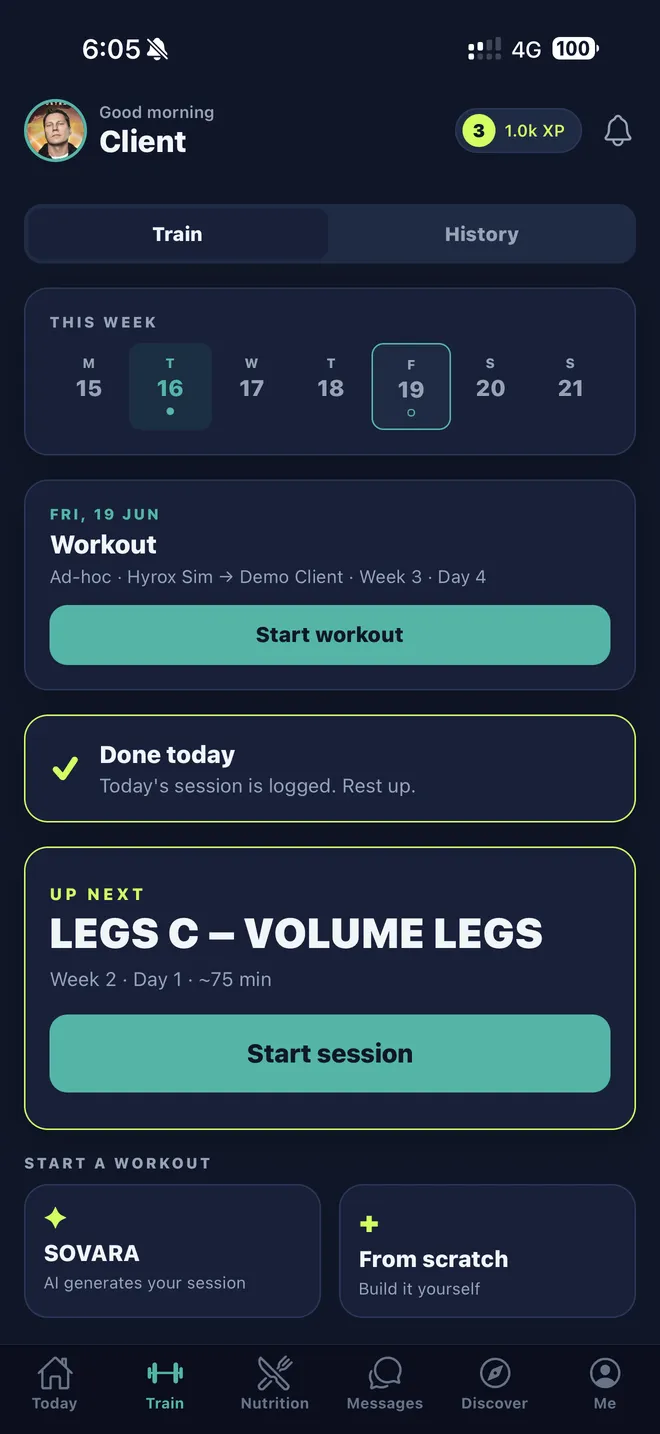 A Hyrox event-simulation workout in the Repstra app